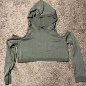 Hooded Crop top cold shoulder long sleeves